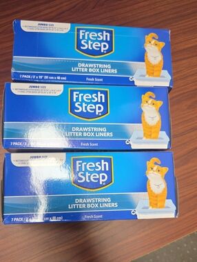 Lot Of 3 Drawstring Litter Box Liners - Blue (Fresh Scent)